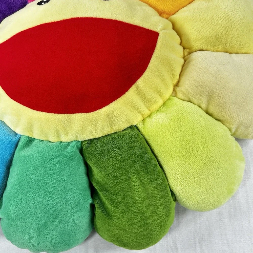Rainbow Flower Plush Pillow Colorful Smiley Face Sunflower Cushion Aesthetic